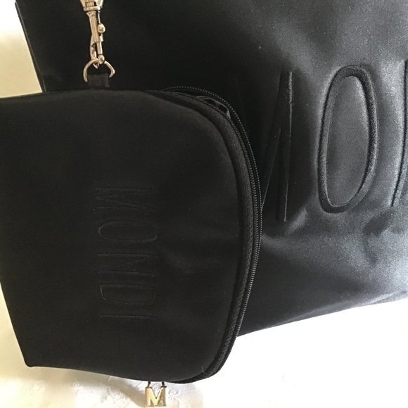 Mondi Black Nylon Tote Bag Purse with matching Wallet / Makeup bag - Picture 2 of 9